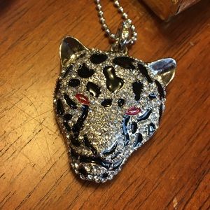Rhinestone Flash Drive Leopard Cheetah Necklace